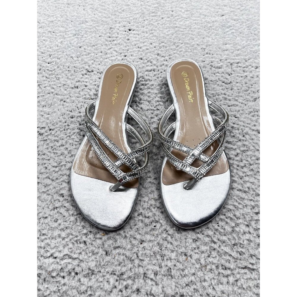 Women's  Dream Pairs Silver Strappy Slip On Open Toe Sandals Size 8.5